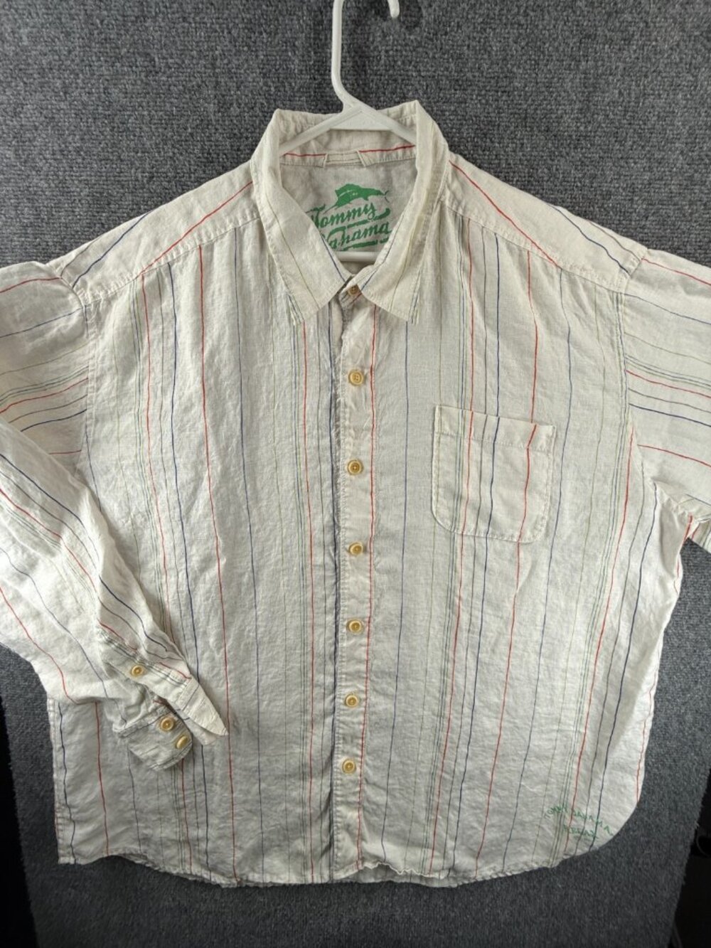 Tommy Bahama Blue White Striped 2XL Resort Shirt Hawaiian Beach Mens Long Sleeve